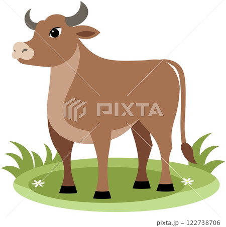 Farm Animals. Cute farm. An adult bull stands on green grass. Collection of farm animals. Baby flat vector illustration. Isolated 122738706