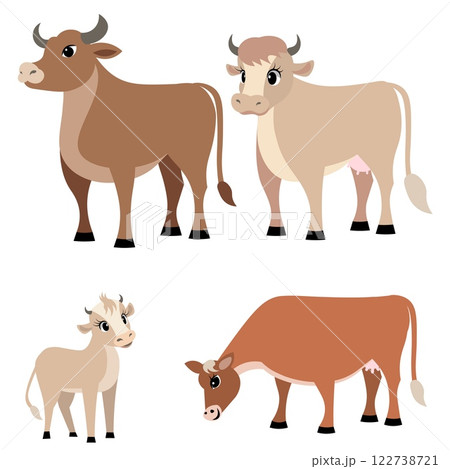 Farm Animals. Cute farm. Set of bull, cow and calf. Collection of farm animals. Baby flat vector illustration. Isolated 122738721