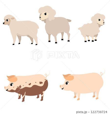 Farm Animals. Cute farm. Set of sheep and pig. Collection of farm animals. Baby flat vector illustration. Isolated 122738724