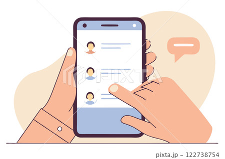 Human hand holding mobile phone with chat messages on the screen. Vector illustration 122738754