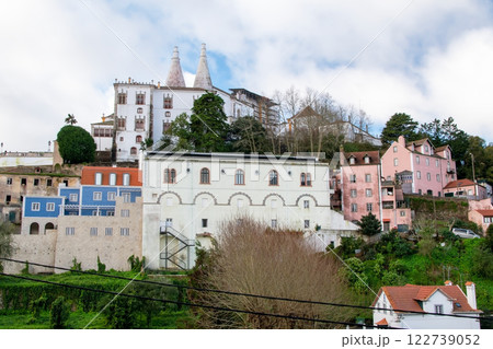 Sintra, Portugal, colorful historical buildings, European cityscape, cozy Portuguese streets landscape, view of city Sintra, Portugal, colorful historical buildings, European cityscape, cozy Portuguese streets landscape, view of city 122739052