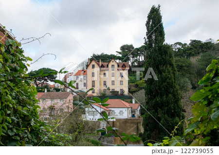 Sintra, Portugal, colorful historical buildings, European cityscape, cozy Portuguese streets landscape, view of city Sintra, Portugal, colorful historical buildings, European cityscape, cozy Portuguese streets landscape, view of city 122739055