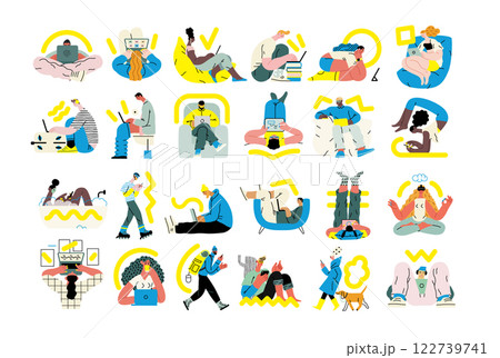 Creative workspace, modern flat vector concept illustration of a person working with a computer Remote work, flexibility, independence, efficiency, mobility, synergy, freedom Creative workspace, modern flat vector concept illustration of a person working with a computer Remote work, flexibility, independence, efficiency, mobility, synergy, freedom 122739741