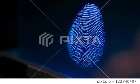 Fingerprint scanning process on blue background 122740407