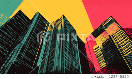 ビル、建物のポスター風イラスト ビル、建物のポスター風イラスト 122740820