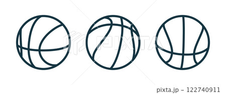 Outline basketball ball icons. Set of basketball balls symbols. Outline basketball ball icons. Set of basketball balls symbols. 122740911