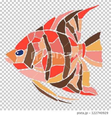 Mosaic-style cut-out illustration of ornamental fish angelfish, seamless Mosaic-style cut-out illustration of ornamental fish angelfish, seamless 122740929