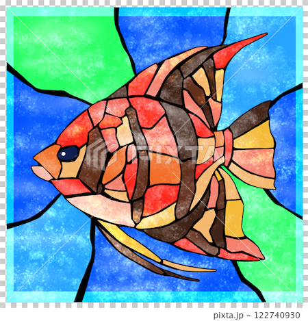 Ornamental fish angelfish tile cutout illustration with background Ornamental fish angelfish tile cutout illustration with background 122740930