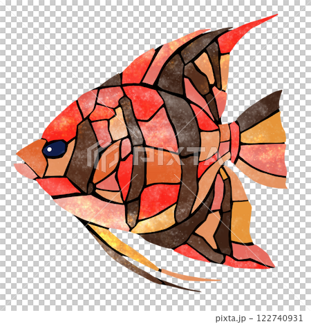 A tile-style cut-out illustration of an ornamental fish, angelfish A tile-style cut-out illustration of an ornamental fish, angelfish 122740931