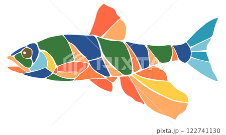 淡水魚オイカワのカラフルタイル画風切り絵イラスト目地無し 淡水魚オイカワのカラフルタイル画風切り絵イラスト目地無し 122741130