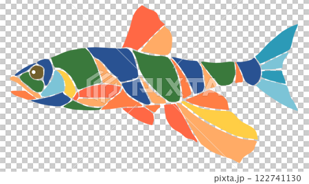 淡水魚オイカワのカラフルタイル画風切り絵イラスト目地無し 淡水魚オイカワのカラフルタイル画風切り絵イラスト目地無し 122741130