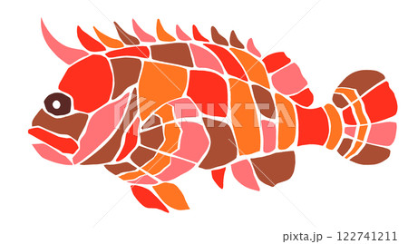 危険魚オコゼのモザイク画風切り絵イラスト目地無し 危険魚オコゼのモザイク画風切り絵イラスト目地無し 122741211