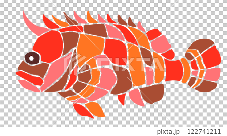 危險魚類、蝎子魚的馬賽克式剪紙插圖，無接縫 122741211