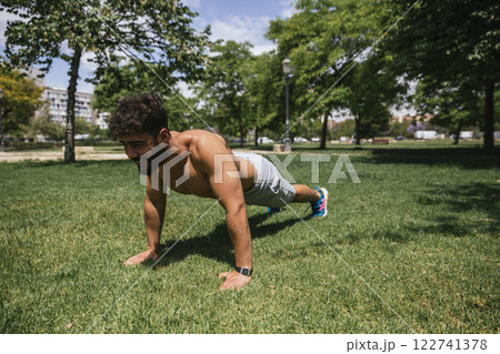 Young man practicing sports outside 122741378