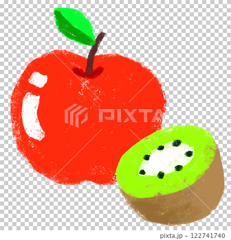 クレヨンタッチ　挿し絵イラスト　りんごとキウイ 122741740