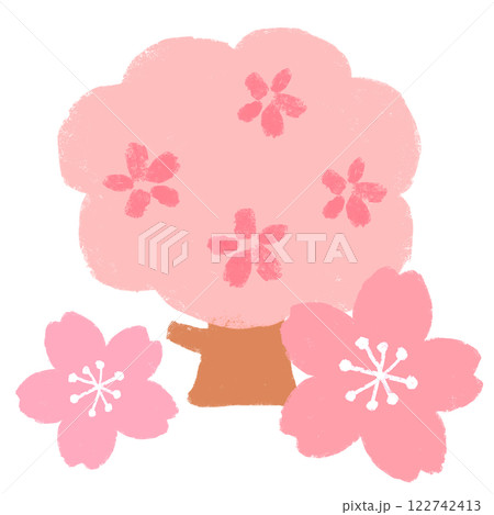 クレヨンタッチ　挿し絵イラスト　満開の桜の木 122742413
