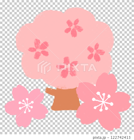 クレヨンタッチ　挿し絵イラスト　満開の桜の木 122742413