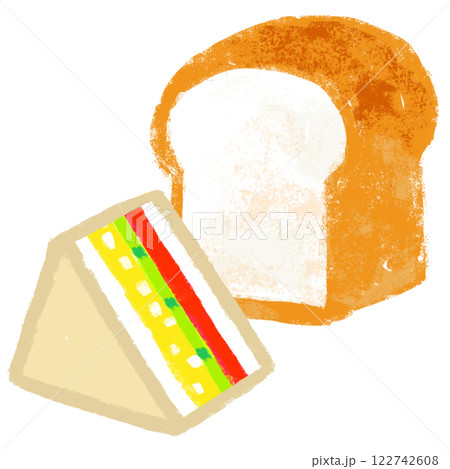 クレヨンタッチ　挿し絵イラスト　食パンとサンドイッチ 122742608