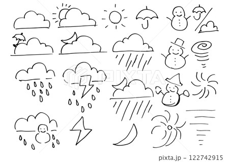 手書きのシンプルな天気のイラスト素材　ベクター 122742915