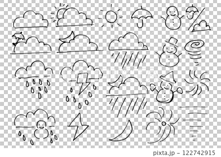 手書きのシンプルな天気のイラスト素材　ベクター 122742915