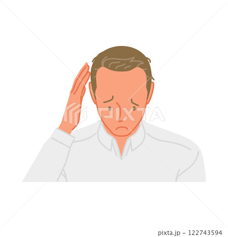 AGA:薄毛を気にして頭に手を当てる若い男性 AGA:薄毛を気にして頭に手を当てる若い男性 122743594