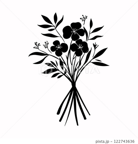 Silhouette flower bouquet icon. Black and white floral vector illustration 122743636