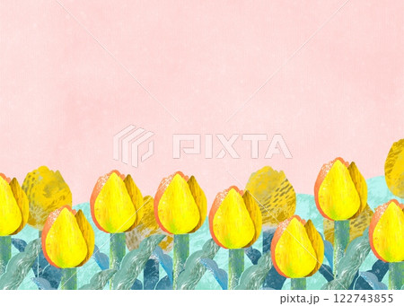 黄色いチューリップとピンク色の背景の春イメージイラスト 黄色いチューリップとピンク色の背景の春イメージイラスト 122743855