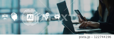 Human interact with AI artificial intelligence brain process generative AI EIDE Human interact with AI artificial intelligence brain process generative AI EIDE 122744196