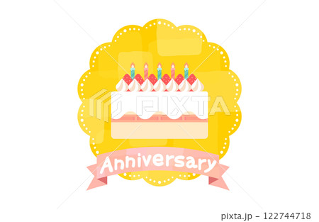 記念日、周年のベクターイラスト  苺のショートケーキ ホールケーキ ロウソク シンプル かわいい 122744718