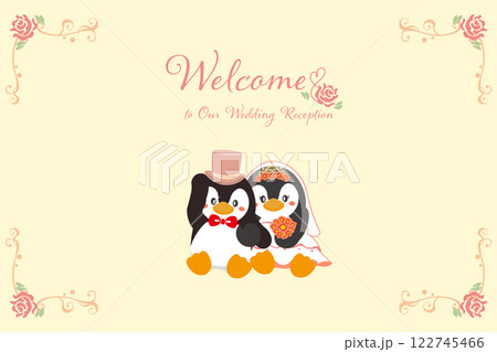 結婚披露宴のウェルカムボードデザインイラスト 横 122745466