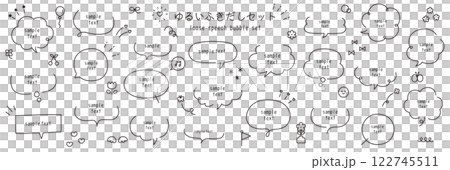 手書き風のゆるい吹き出しのベクターイラストセット。ふきだし、フレーム、おしゃれ、花、リボン 122745511