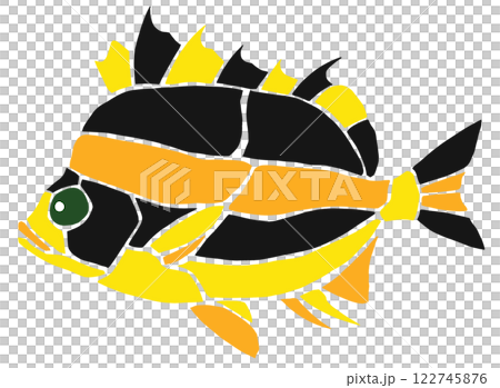 海水魚カゴカキダイのカラフルタイル画風切り絵イラスト目地無し 122745876
