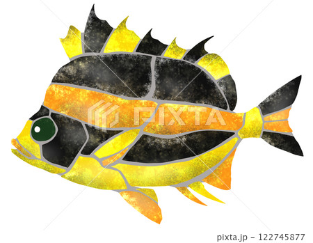 熱帯魚カゴカキダイの綺麗なタイル画風切り絵イラスト 熱帯魚カゴカキダイの綺麗なタイル画風切り絵イラスト 122745877