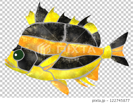 熱帯魚カゴカキダイの綺麗なタイル画風切り絵イラスト 熱帯魚カゴカキダイの綺麗なタイル画風切り絵イラスト 122745877