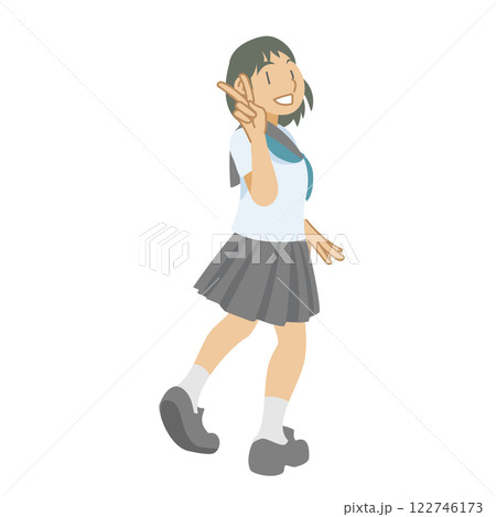 振り返る制服を着た女性中学生 122746173