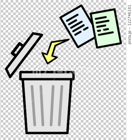 Trash can illustration for discarding and disposing of documents and paper Trash can illustration for discarding and disposing of documents and paper 122746181