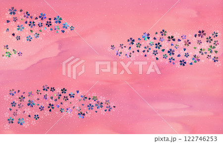 さくら色の和紙に螺鈿の桜が舞う、彩り流れる雅な背景 さくら色の和紙に螺鈿の桜が舞う、彩り流れる雅な背景 122746253
