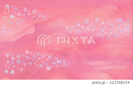 さくら色の和紙に螺鈿の桜が舞う、彩り流れる雅な背景 さくら色の和紙に螺鈿の桜が舞う、彩り流れる雅な背景 122746254