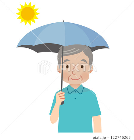 日傘をさす高齢男性　熱中症対策 122746265