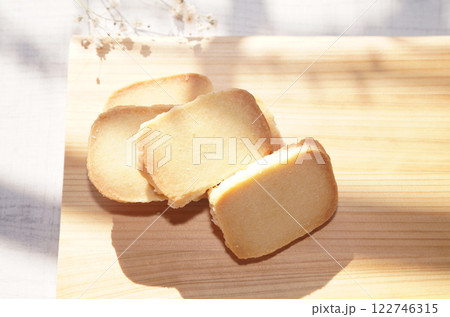 Homemade shortbread cookies on wood board. Homemade shortbread cookies on wood board. 122746315