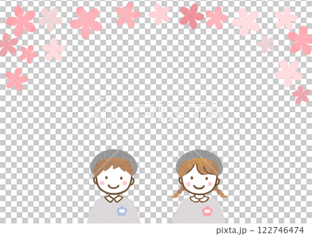 Kindergarten children and cherry blossom frame 122746474