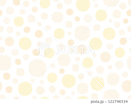黄色とオレンジ色のドットとストライプ柄の円のパターン背景 黄色とオレンジ色のドットとストライプ柄の円のパターン背景 122746534
