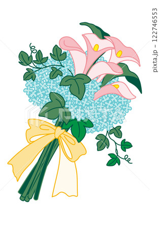 ピンクのカラーとかすみ草の花束のイラスト素材 122746553