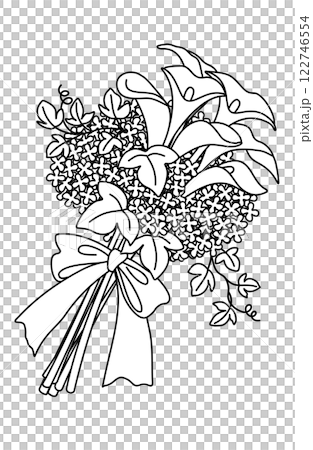 一束馬蹄蓮和滿天星的插畫素材，單色 122746554