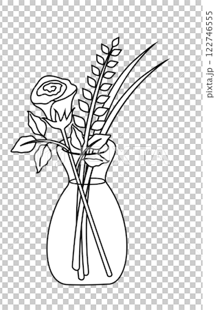 花瓶中的玫瑰插畫素材，單色 122746555
