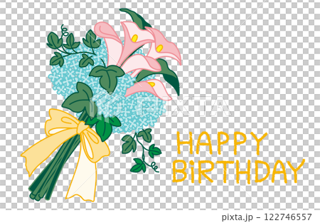 Hand-drawn illustration material, color and baby's breath bouquet birthday card 122746557