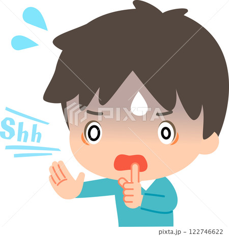 口元で人差し指を立てる慌てた様子の男性、口止め 122746622