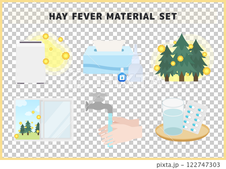 Hay fever and pollen prevention illustration material set 122747303
