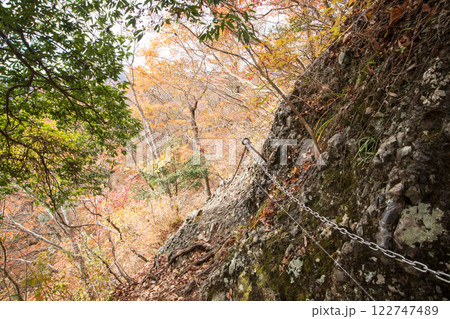 奥久慈男体山　登山道の鎖場 122747489