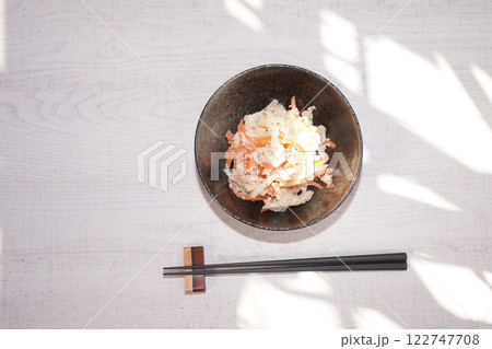 Soya Pulp or Okara salad. Healthy japanese food. Soya Pulp or Okara salad. Healthy japanese food. 122747708